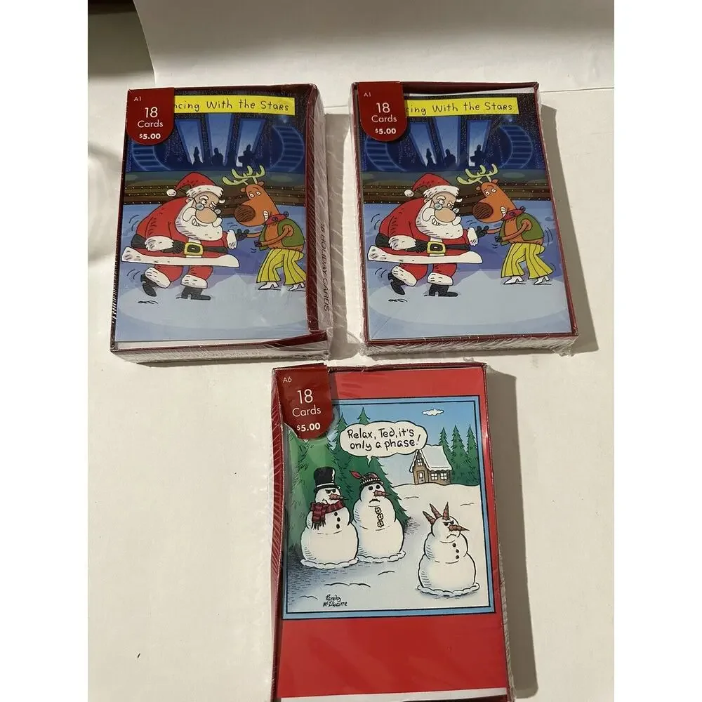 3 Box Of 12 Ea -Relax Its Only A Phase & Prance Stars 54 Christmas Funny Cards